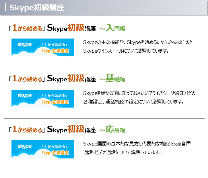 開講中skype初級講座内容